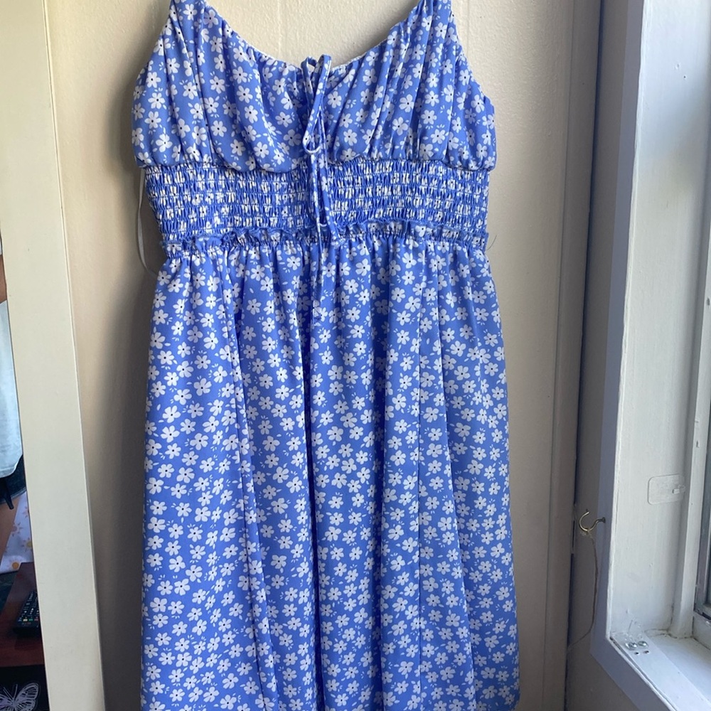 Blue summer dress with white flowers